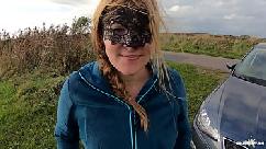 Outdoor blowjob and facial next to a car
